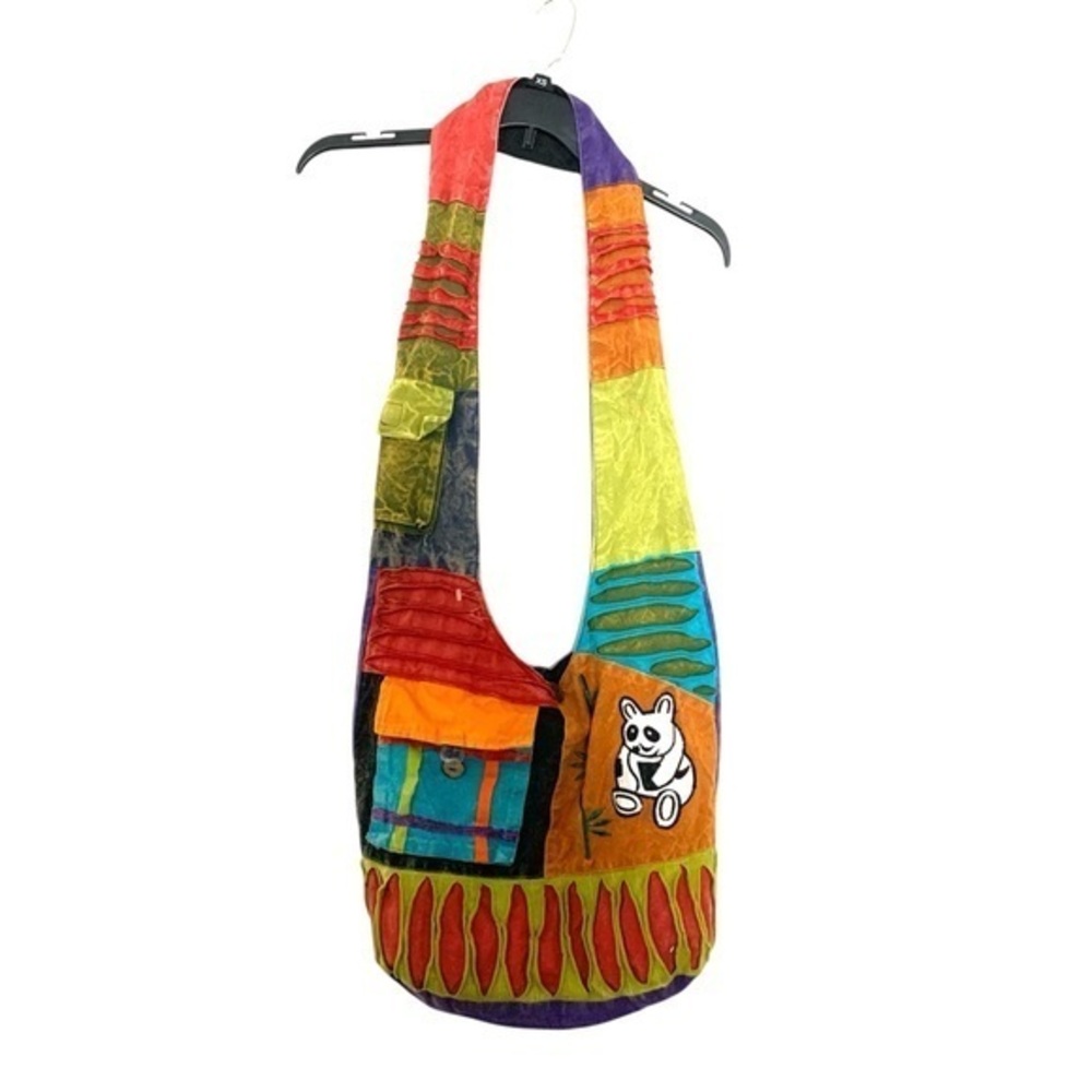 Boho Bohemian Hippie Funky Chunky Patchwork Panda Shoulder Bag Orange Purple